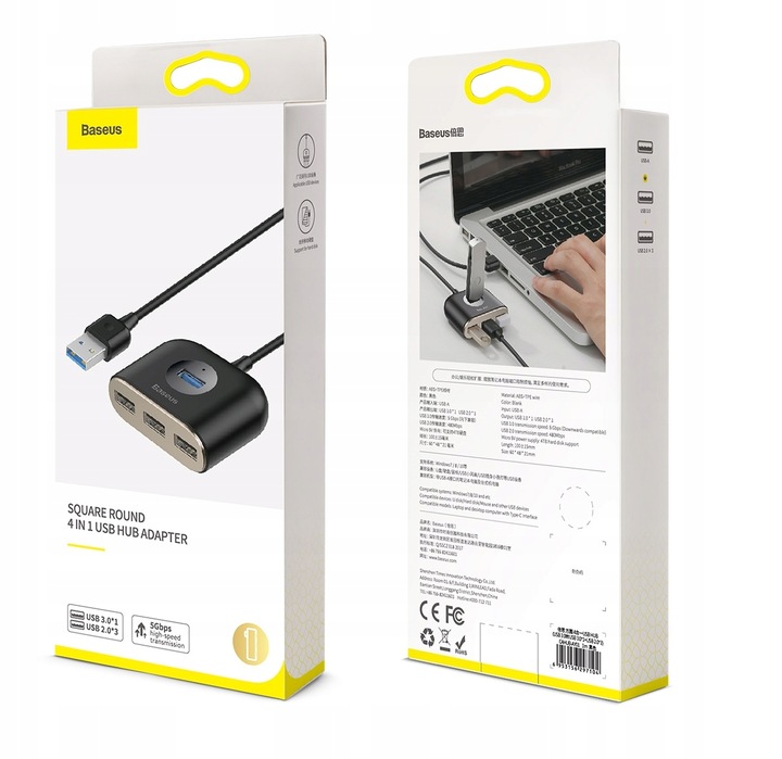 BASEUS ADAPTER PRZEJŚCIÓWKA HUB USB 4W1 1X USB 3.0 3X USB 2.0 MICROUSB 1M