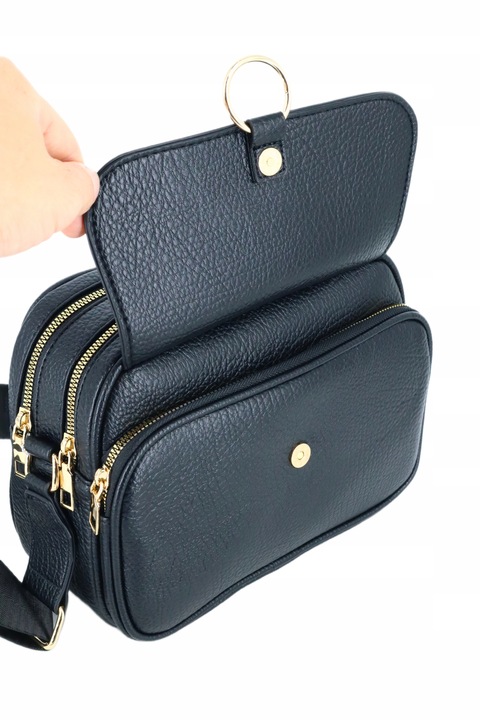 Torebka mała przewieszka miejska klasyczna długi pasek klapeczka CZARNA