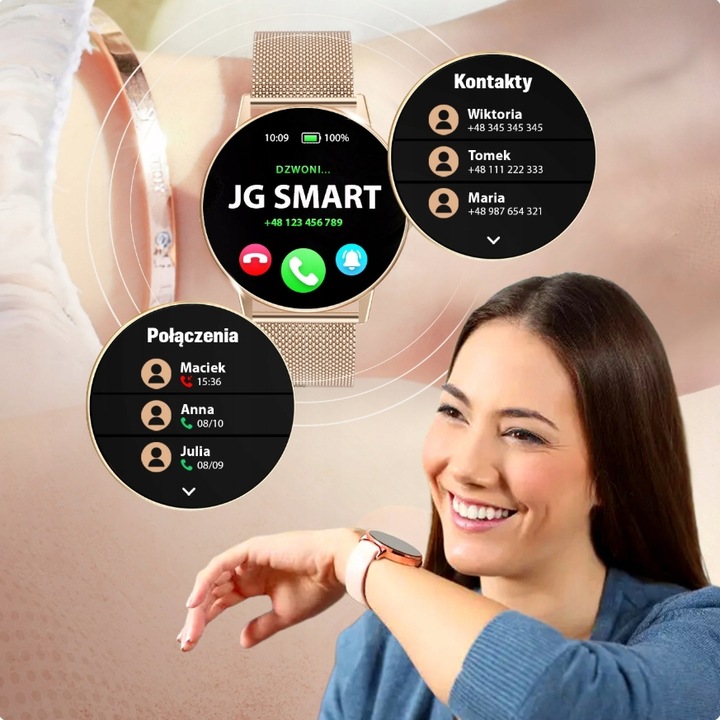 SMARTWATCH DAMSKI ZŁOTY ZEGAREK PL MENU ROZMOWY DYKATFON ZDJĘCIA TŁUMACZ AI