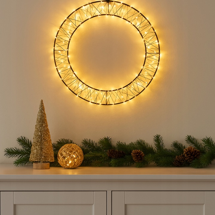 Dekoracja świetlna LED Ø 36 cm Wieniec Koło ledowe wianek świąteczny USB