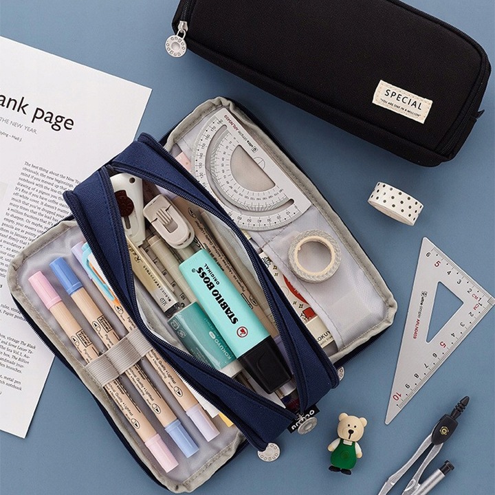 Duża pojemność Piórnik Szkolny Duży i Pojemny Komorowy Czarny 2024 NOWY