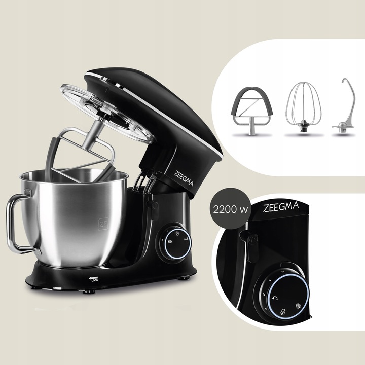 ROBOT KUCHENNY PLANETARNY MIKSER 6,5L 2200W AKCESORIA Duża Misa Czarny