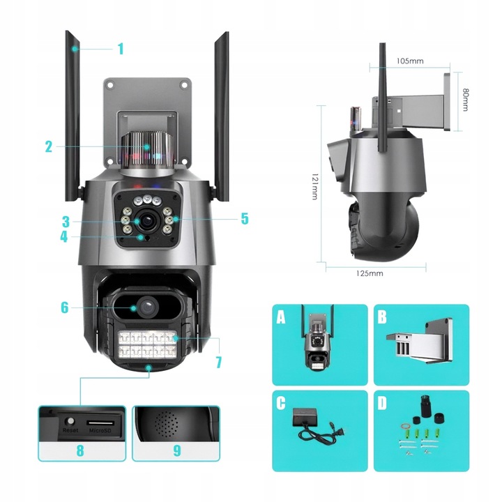 Kamera Zewnętrzna WiFi Obrotowa Podwójna Dwa Obiektywy 2x3MP