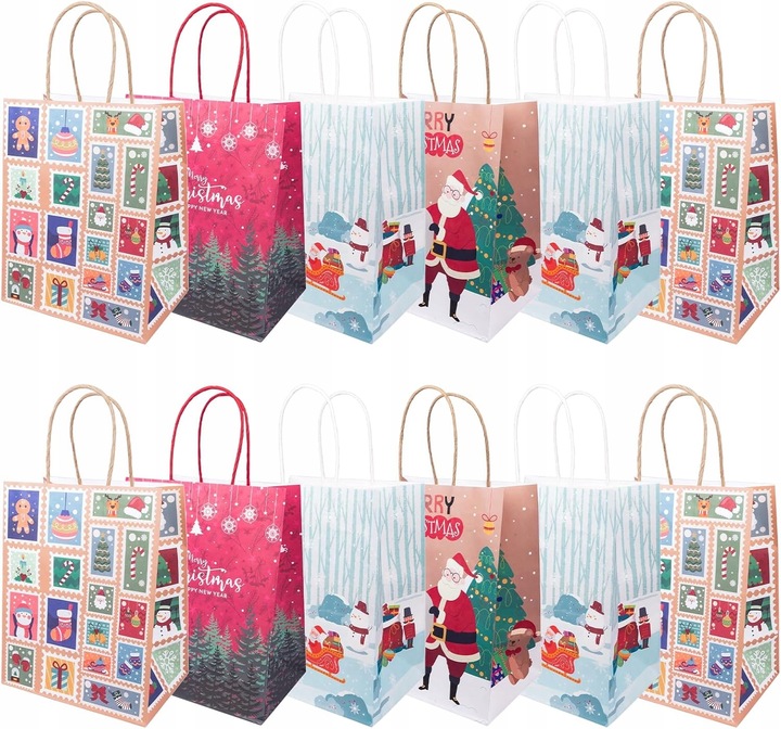 Torebki prezentowe papierowe świąteczne 24 sztuki 4 wzory 20x14x26cm