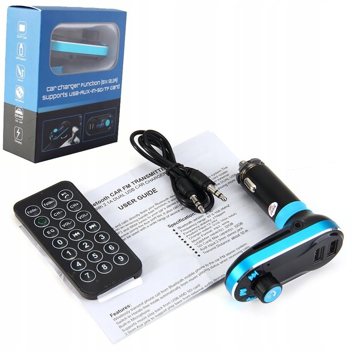 TRANSMITER SAMOCHODOWY FM USB Bluetooth SD AUX