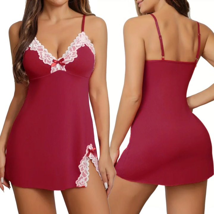 SEKSOWNA KOSZULA NOCNA PIŻAMA DAMSKA KOMPLET KORONKA SEXY WALENTYNKI