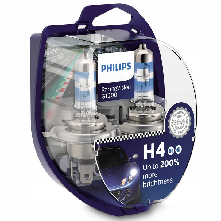Philips żarówki samochodowe H4 12V 60/55W P43t-38 RacingVision GT200 +200%