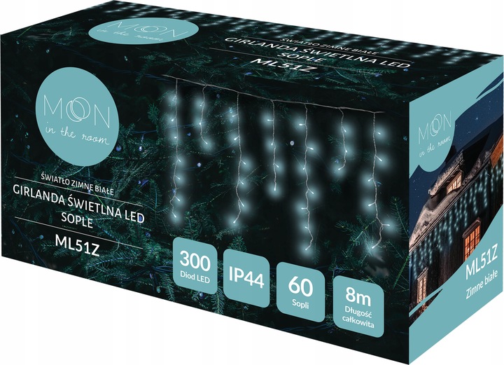 LAMPKI CHOINKOWE ŚWIĄTECZNE SOPLE Z EFEKTEM FLASH ZEWNĘTRZNE 8M 300 LED