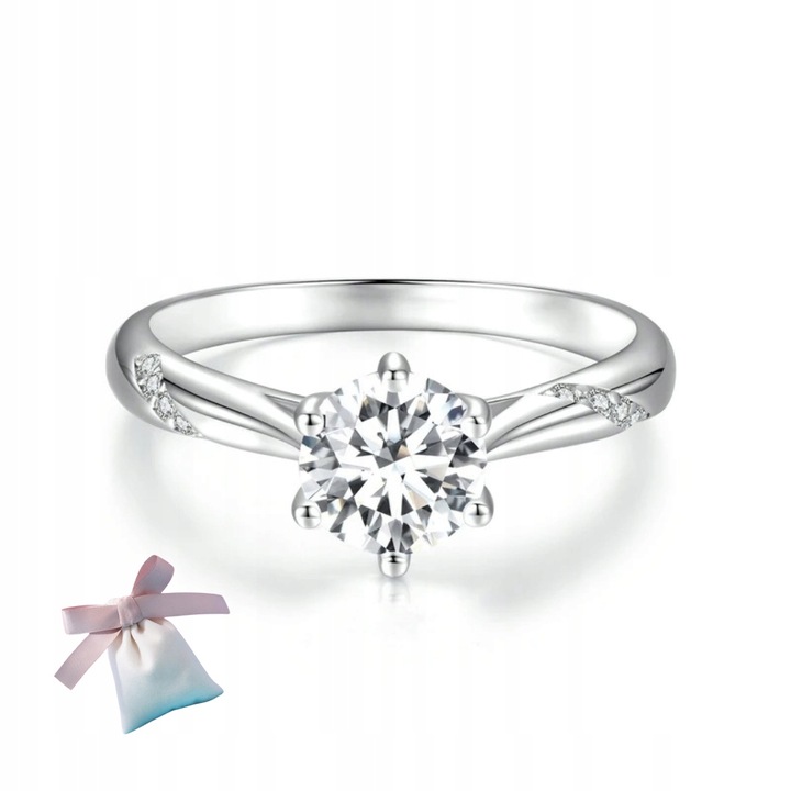 Pierścionek Moissanit 6,5 mm 1 karat srebro 925 rozmiar 22 PL