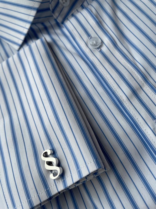 Smokingowe spinki do mankietów EXC Srebrne z Niebieską Masą Perłową + Etui