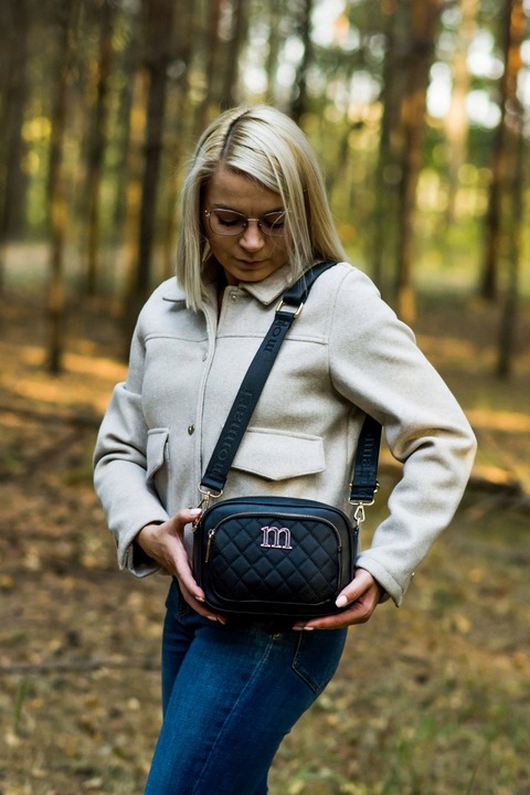 MONNARI Zgrabna pikowana czarna torebka listonoszka Regulowany pasek