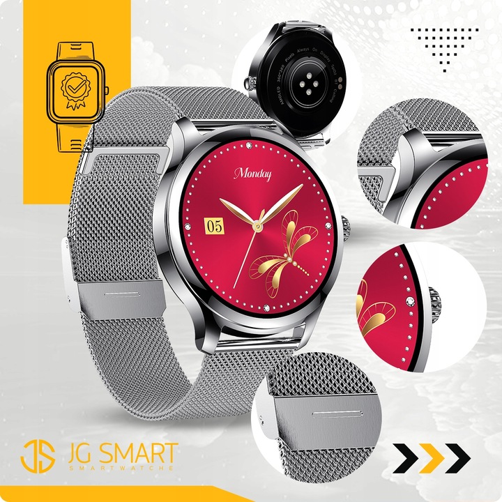 SMARTWATCH DAMSKI DLA KOBIETY MENU PL ROZMOWY SMART WATCH SREBRNY 2 PASKI