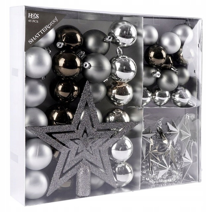 45x Bombki CHOINKOWE świąteczne nietłukące SREBRNE zestaw bombek na choinkę
