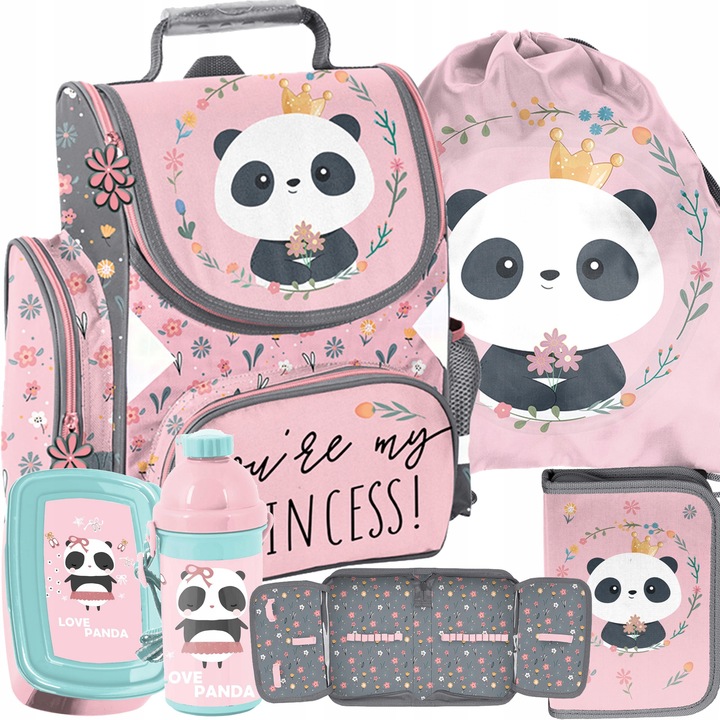 MIŚ PANDA SZKOLNY TORNISTER KOMPLET 5w1 Z MISIEM