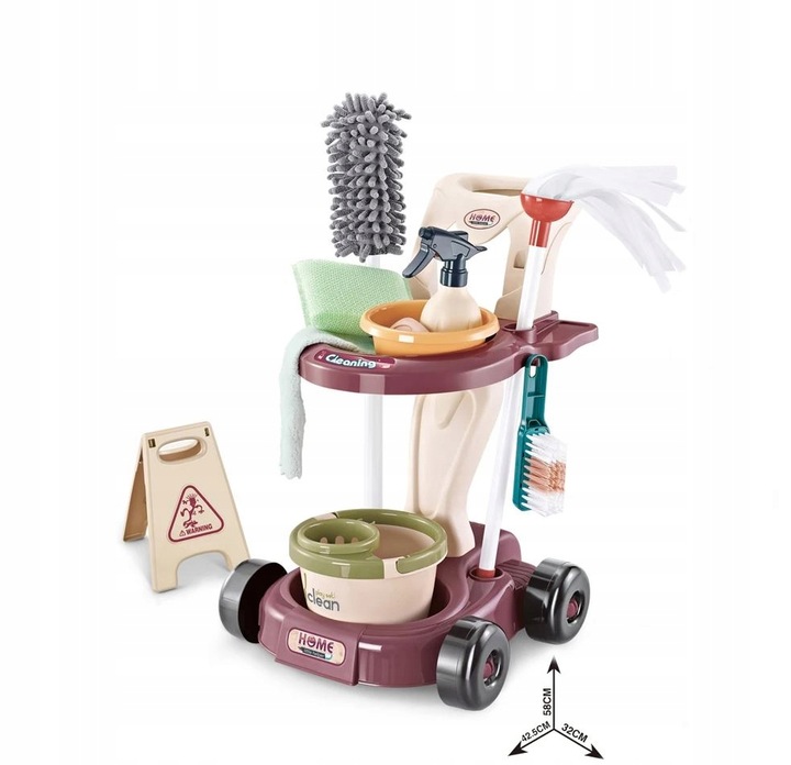 Duży DZIECIĘCY ZESTAW DO SPRZĄTANIA Wózek Mop Miotła Dla dzieci