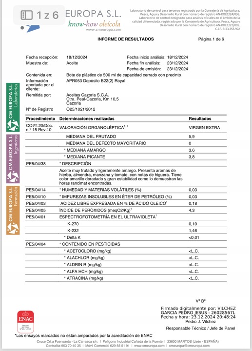 CAZORLA ROYAL hiszpańska oliwa extra virgin 1L