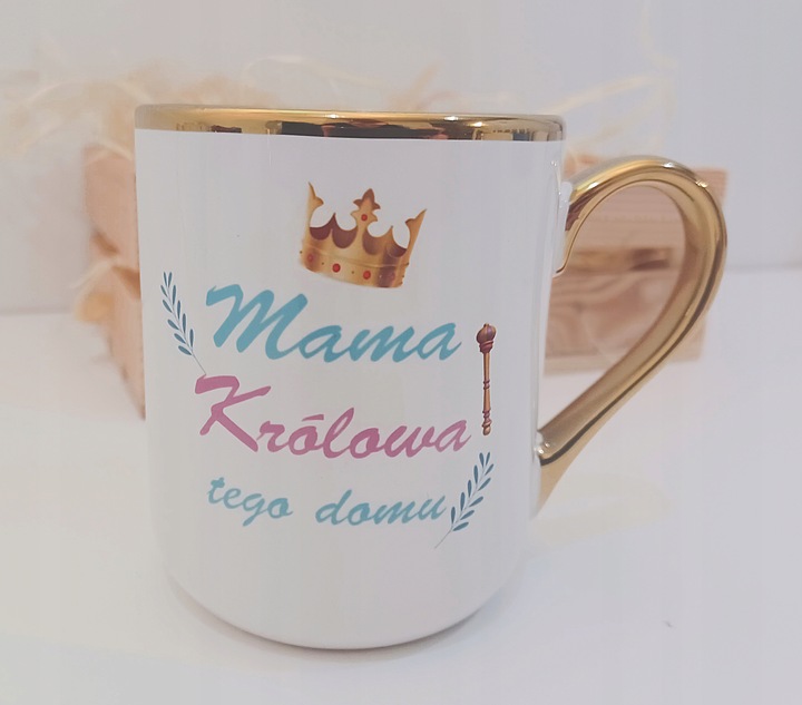 Kubek z Twoim nadrukiem ze złotym uchwytem zdjęcie prezent kubki z własnym