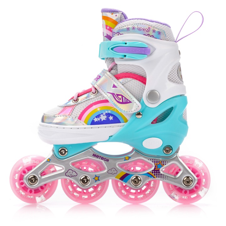 ROLKI REGULOWANE DLA DZIECI METEOR RAINBOW S 30-33 kółka LED but półmiękki