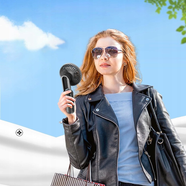 WENTYLATOR RĘCZNY MINI SKŁADANY 5 PRĘDKOŚCI NAWIEWU I 180° PRZENOŚNY CZARNY