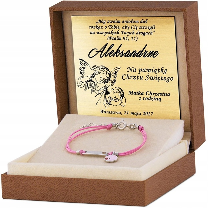 BRANSOLETKA SREBRNA ID 925 KONICZYNKA GRAWER SERCE PAMIĄTKA CHRZTU ŚWIĘTEGO