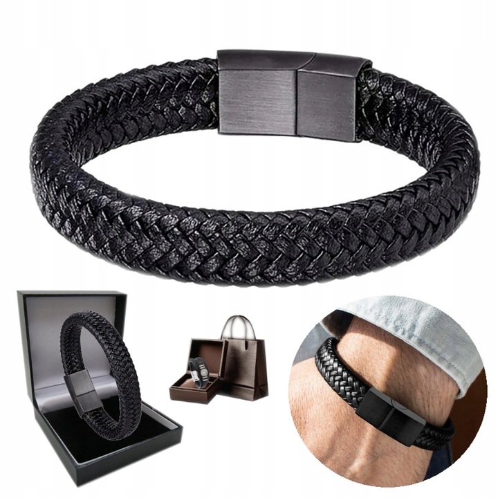 GRUBA Bransoletka Męska SKÓRZANA Skóra Naturalna Rzemień Dla Mężczyzny