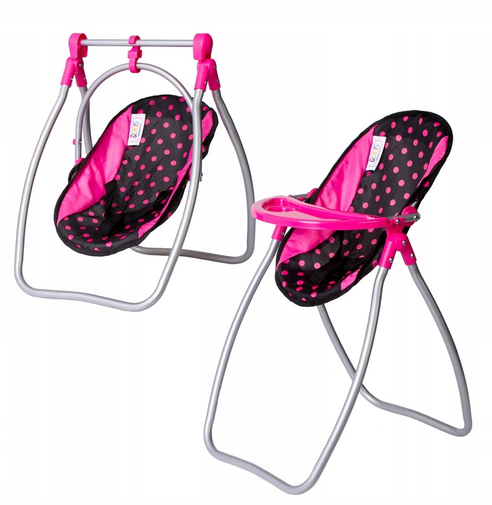 ŁÓŻECZKO dla lalek KRZESEŁKO DO KARMIENIA HUŚTAWKA 2w1 Zestaw dla lalki