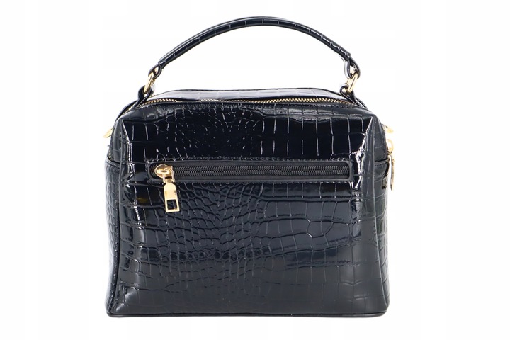 Torebka damska kuferek lakier elegancka wizytowa do ręki z paskiem CZARNA