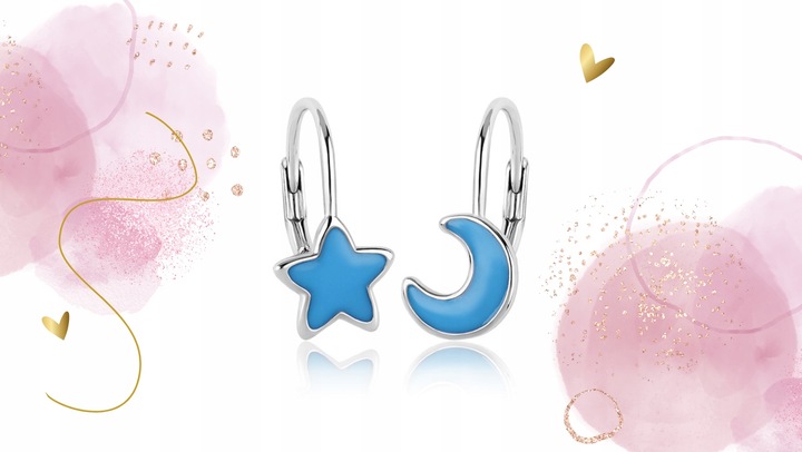 KOLCZYKI SREBRNE DLA DZIEWCZYNKI ŚWIECĄCE W CIEMNOŚCI GWIAZDKA KSIĘŻYC 925