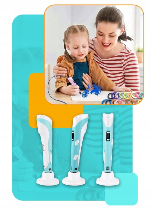 DŁUGOPIS 3D DRUKARKA 3D PEN dla dzieci + 310m WKŁADY MATA SZABLONY ZESTAW