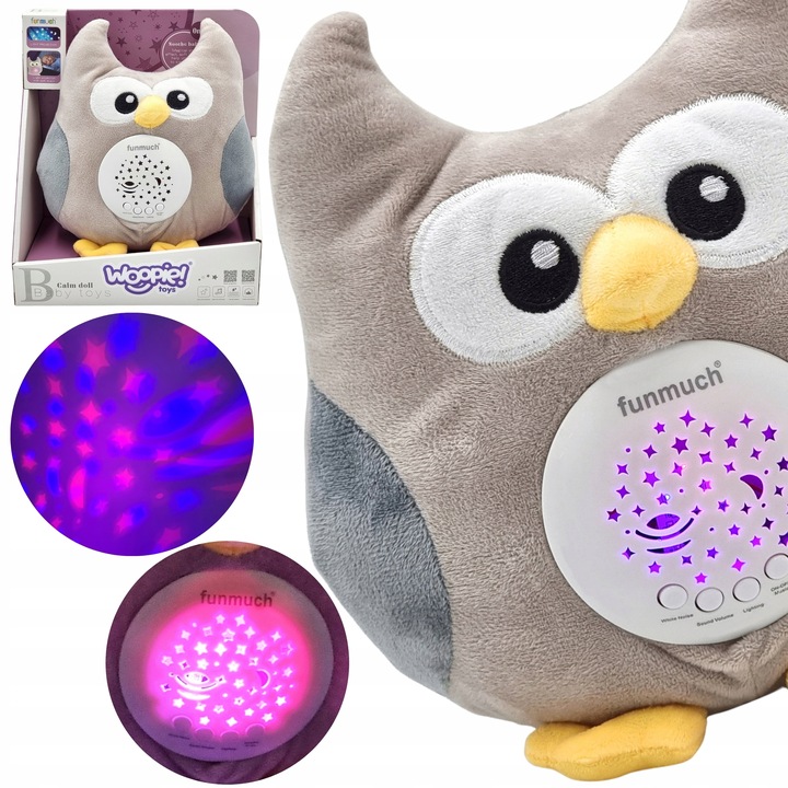 SOWA USYPIACZ GRAJĄCY KOŁYSANKI PROJEKTOR GWIAZD PLUSZAK MASKOTKA WOOPIE