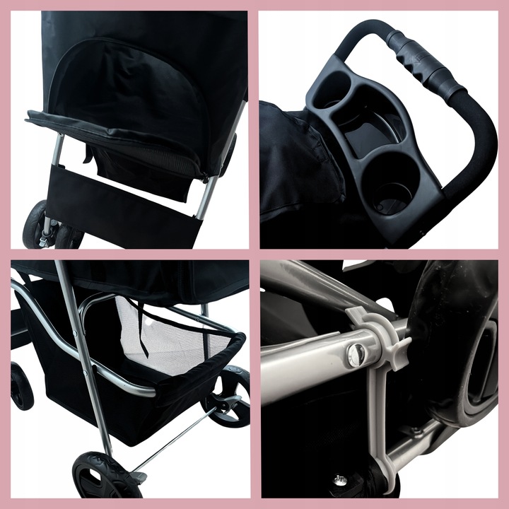 WÓZEK SPACEROWY DLA PSA KOTA Z PODUSZKĄ SKŁADANY TRANSPORTER 20 KG CZARNY