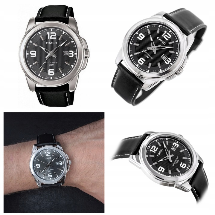 ZEGAREK MĘSKI CASIO MTP-1314 skórzany datownik + BOX +GRAWER