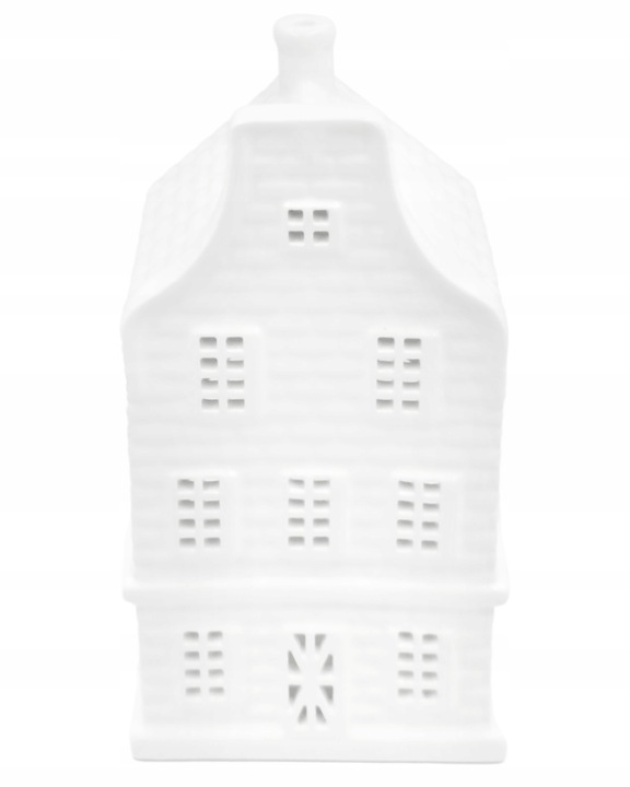 BIAŁY DOMEK CERAMICZNY NA T-LIGHT LAMPION ŚWIECZNIK ŚWIĄTECZNY