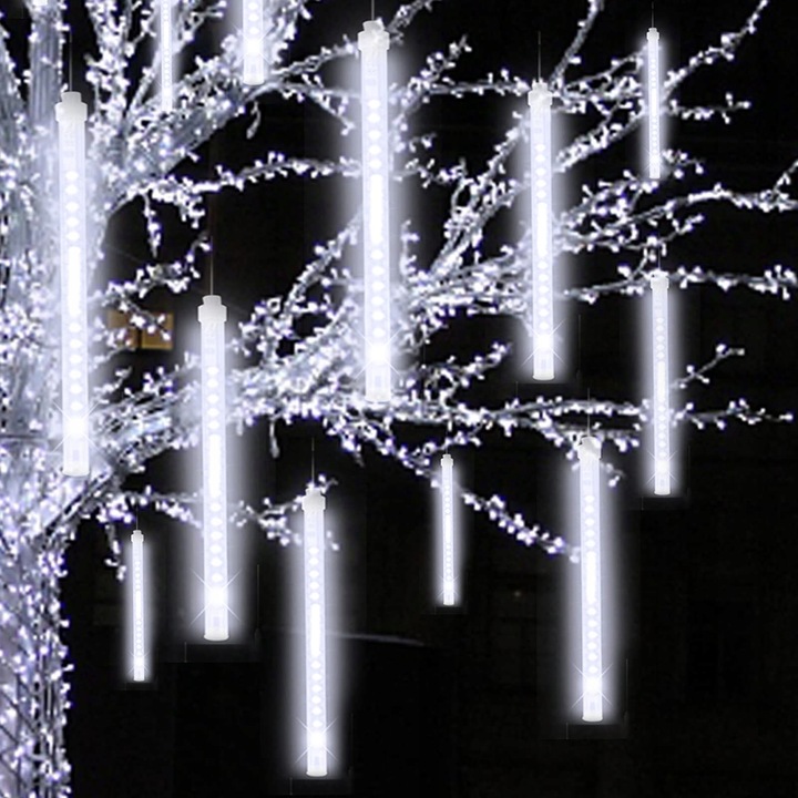 DŁUGIE SOPLE METEORY KURTYNA ŚWIETLNA LAMPKI CHOINKOWE 360LED 50cm B. ZIMNY