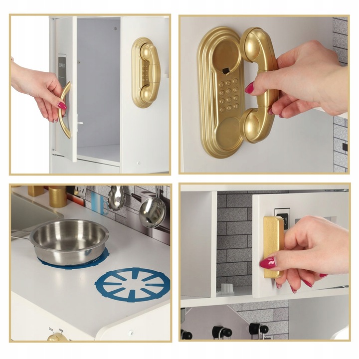 KUCHNIA dla dzieci DREWNIANA z lodówką LED + AKCESORIA garnki sztućce 80cm