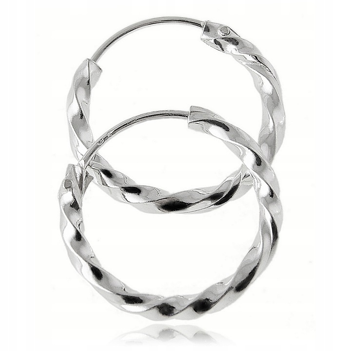 Małe modne kolczyki srebrne skręcane koła kręcone twisted 1,5 cm