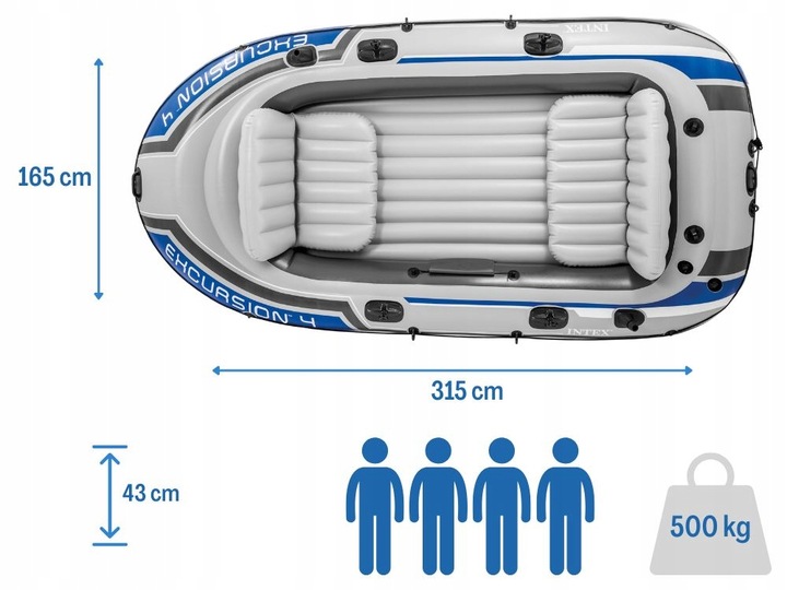 Ponton Wędkarski Excursion 4 os. Intex Pompka + Wiosła 68324 MODEL 2025
