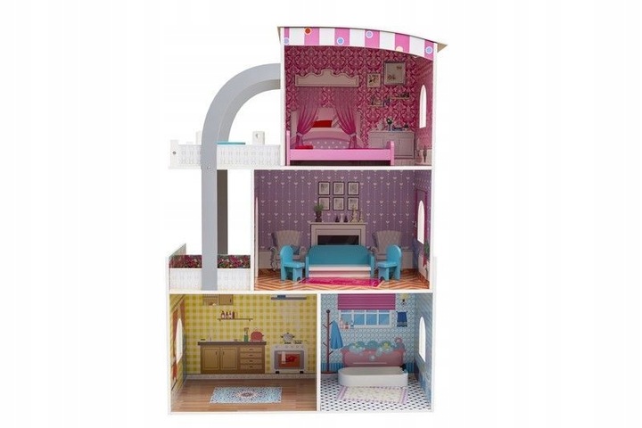 DREWNIANY DOMEK DLA LALEK WILLA MEBELKI W ZESTAWIE
