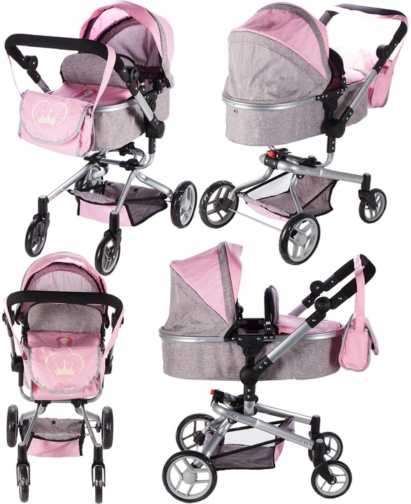 WÓZEK DLA LALEK GŁĘBOKI SPACERÓWKA TORBA GONDOLA SKŁADANY REGULACJA RĄCZKI