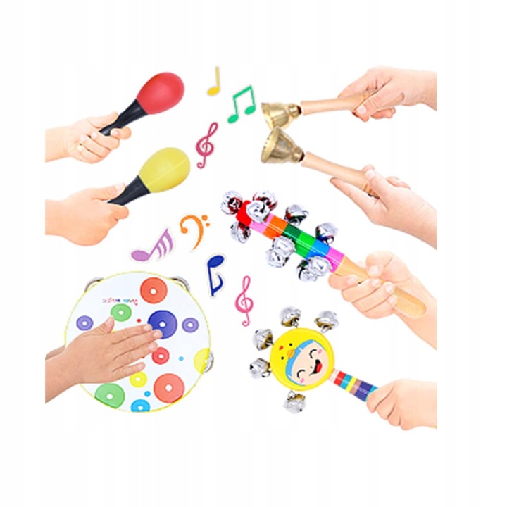 DREWNIANY ZESTAW INSTRUMENTY DLA DZIECI EDUKACYJNE FLET CYMBAŁKI PREZENT