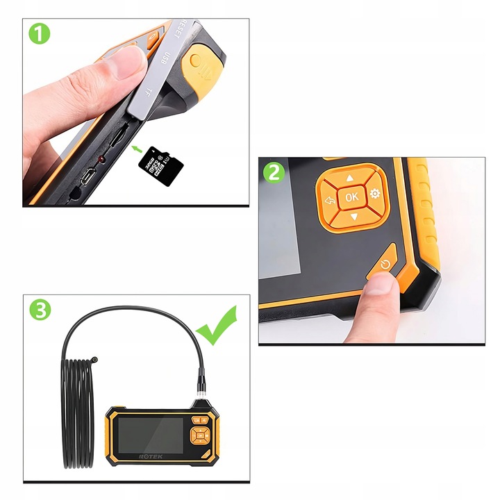 KAMERA INSPEKCYJNA ENDOSKOP 3M LCD HD 4,3" 8MM FULL HD 360° MICRO SD 64GB