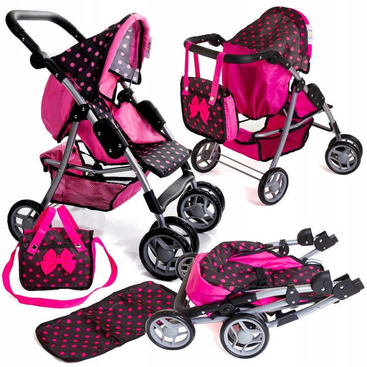 WÓZEK DLA LALEK spacerowy duża spacerówka TORBA PRZEWIJAK regulowana rączka