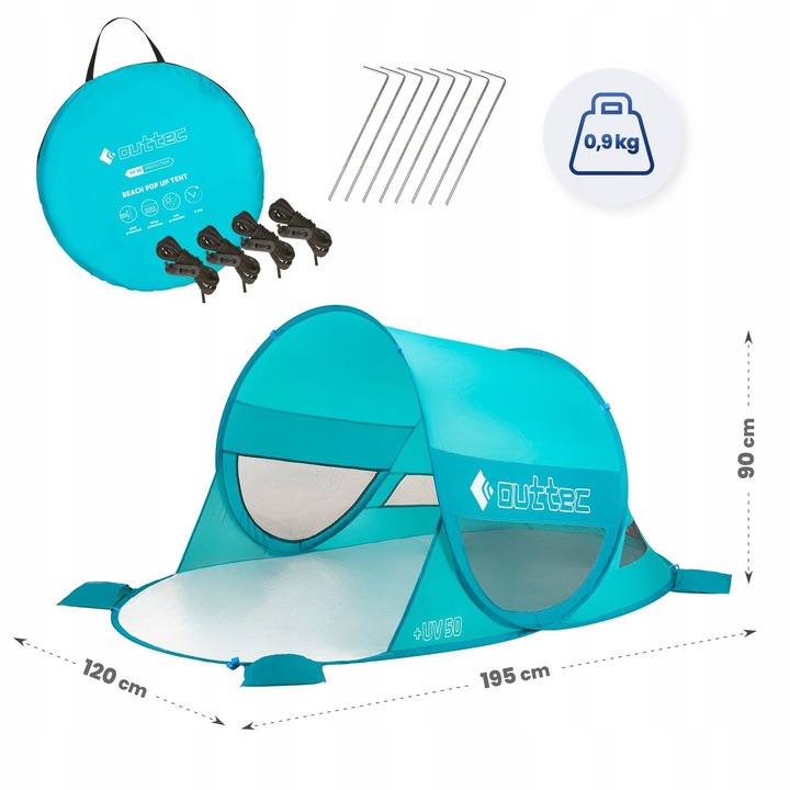 NAMIOT PLAŻOWY SAMOROZKŁADAJĄCY PARAWAN ZAMYKANY OKIENKO POP UP UV50 OUTTEC