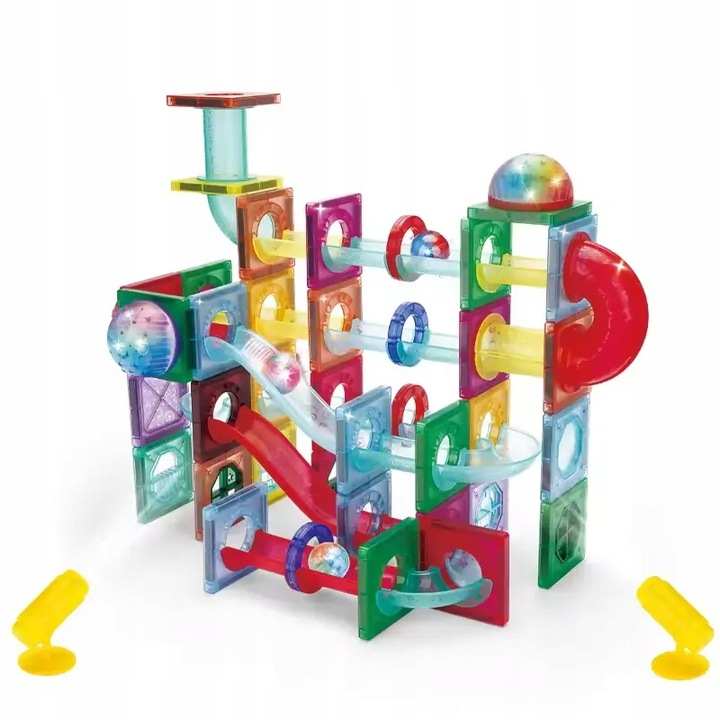 KLOCKI MAGNETYCZNE PANELE 110 EL DUŻY ŚWIECĄCY TOR KULKOWY DLA DZIECI