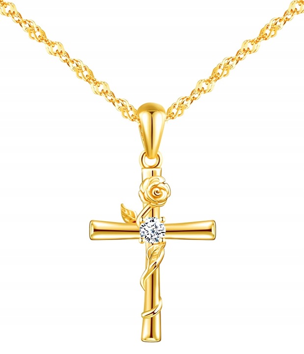 Srebrny łańcuszek naszyjnik komunia chrzest krzyżyk srebro pozłacane