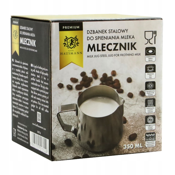 MLECZNIK stalowy kubek 350 ml DZBANEK do SPIENIANIA MLEKA STAL NIERDZEWNA