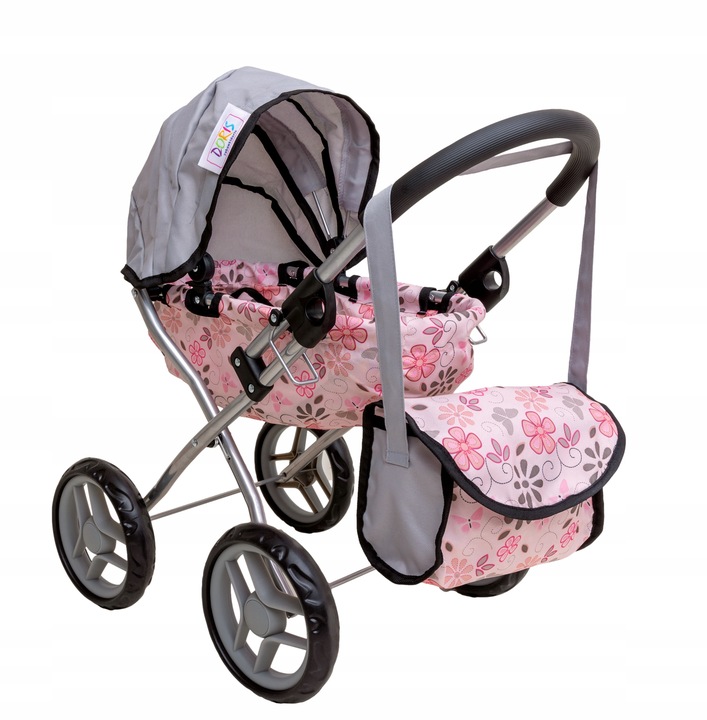 Wózek dla lalek GŁĘBOKI GONDOLA - SKŁADANY DASZEK - DUŻE KOŁA + TORBA Doris