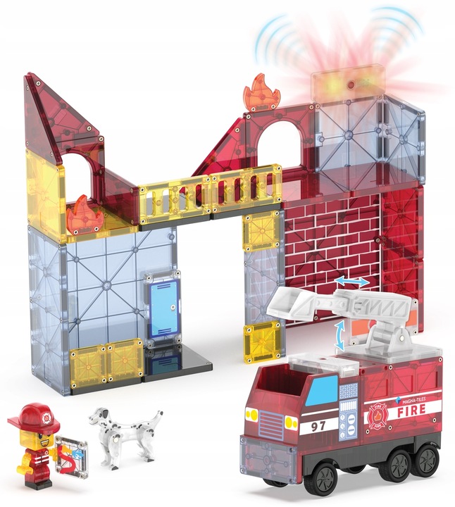 KLOCKI MAGNETYCZNE KONSTRUKCYJNE REMIZA STRAŻACKA Z WOZEM 50 EL MAGNA TILES