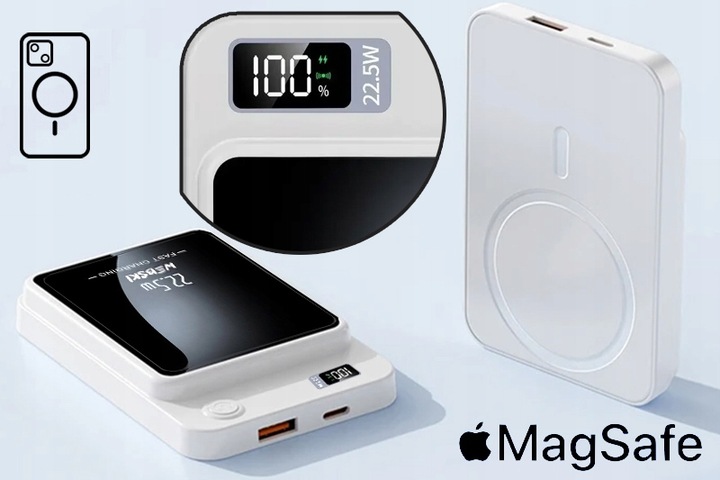 POWERBANK MAGNETYCZNY BEZPRZEWODOWY Z MAGSAFE 10000mAh 22,5W PD + kabel CC