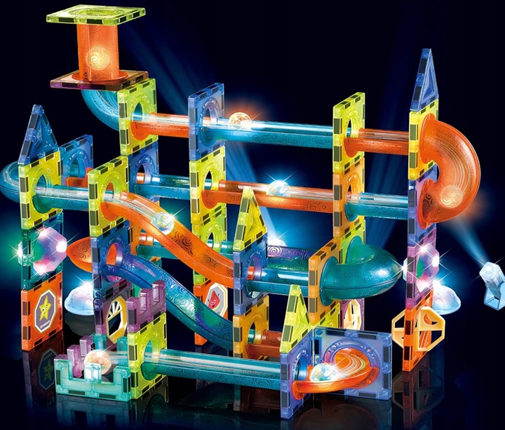 Klocki Magnetyczne Świecące Tor Kulkowy 110 Elementów Kulodrom